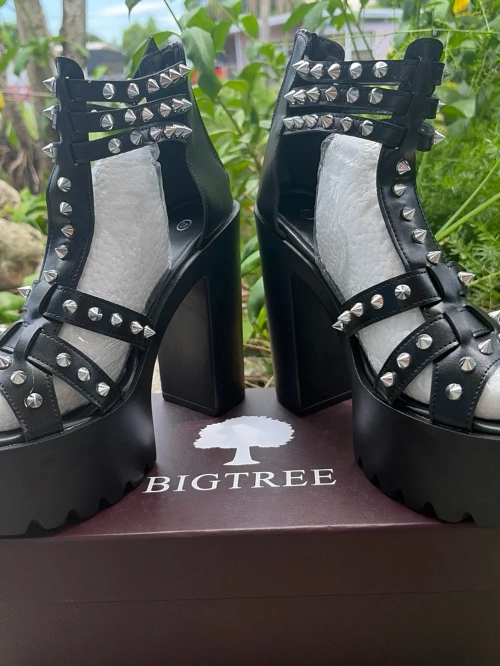 Black Spiked Platform Sandals - Women